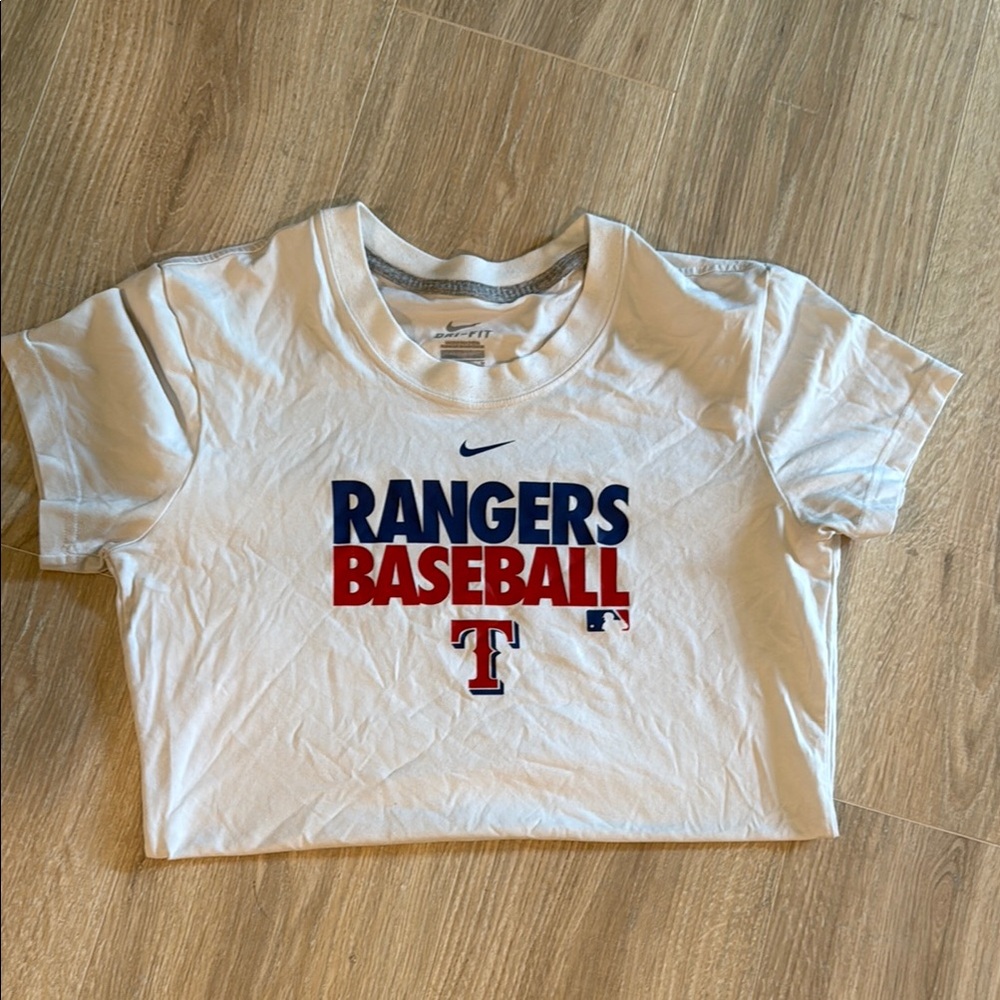 Nike White Short Sleeve Tee Rangers Baseball